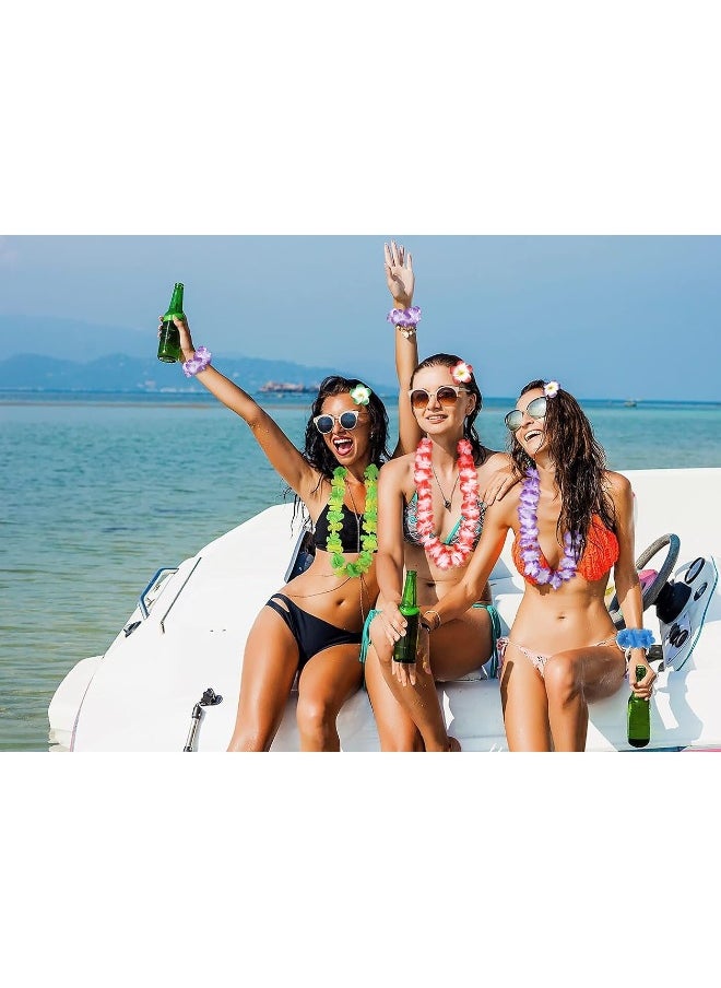 Moon Boat - Moon Boat 60PCS Hawaiian Luau Leis Party Decorations Supplies Set - Tropical Tiki Flowers Necklaces + Bracelets + Hair Clips Bulk Summer Pool Birthday Decor Favors - Image 1