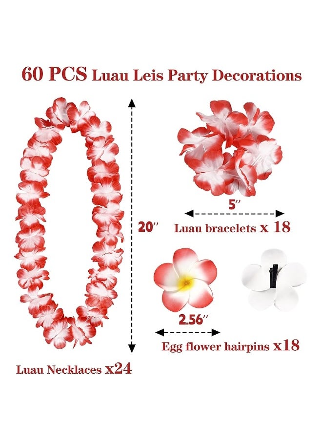 Moon Boat - Moon Boat 60PCS Hawaiian Luau Leis Party Decorations Supplies Set - Tropical Tiki Flowers Necklaces + Bracelets + Hair Clips Bulk Summer Pool Birthday Decor Favors - Image 1