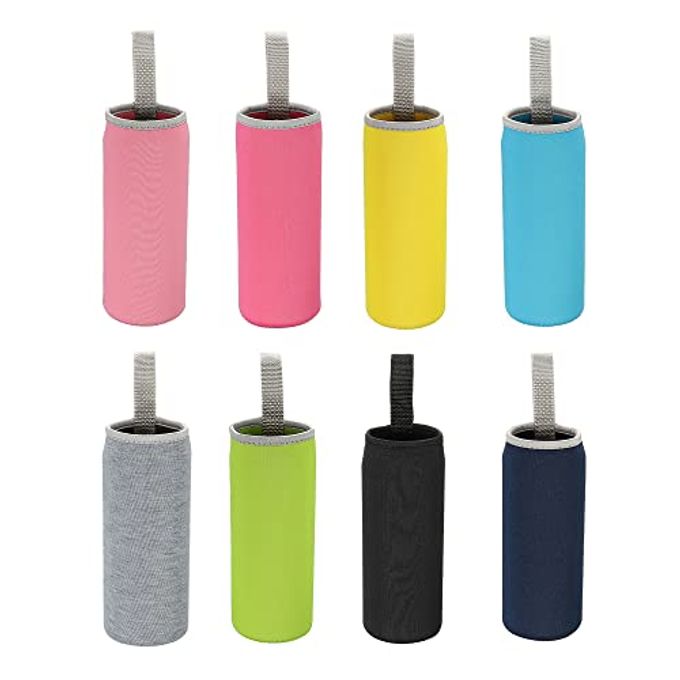 MECCANIXITY Water Bottle Sleeve 500ml Neoprene Carrier Insulated Non Slip Protective Glass Bottles Cover with Strap for Cool or Hot Drinks, Colorful 8 Pack