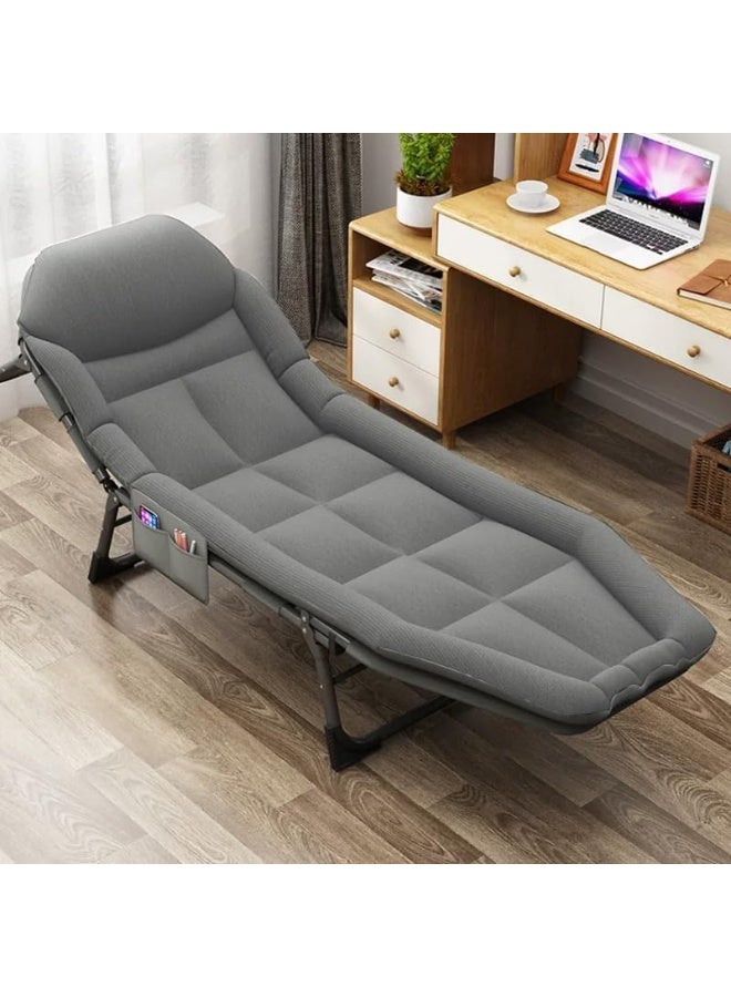 Generic Senior Folding Bed Single Bed Office Lounge Chair Lunch Bed Napping Folding Bed Accompanying Simple Portable Military Bed(200 * 64 * 32)-light gray  - Image 2