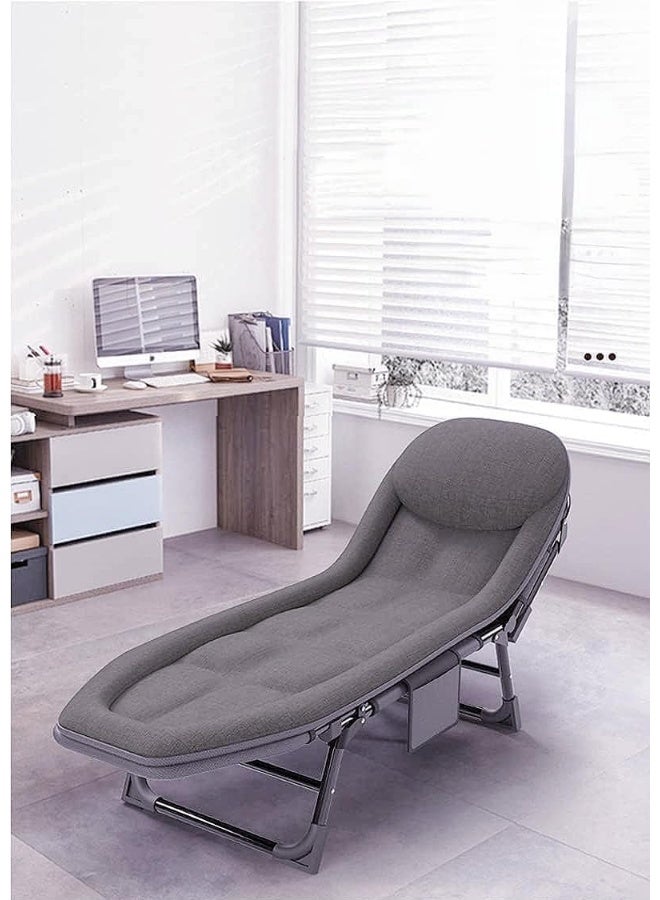 Generic Senior Folding Bed Single Bed Office Lounge Chair Lunch Bed Napping Folding Bed Accompanying Simple Portable Military Bed(200 * 64 * 32)-light gray  - Image 4