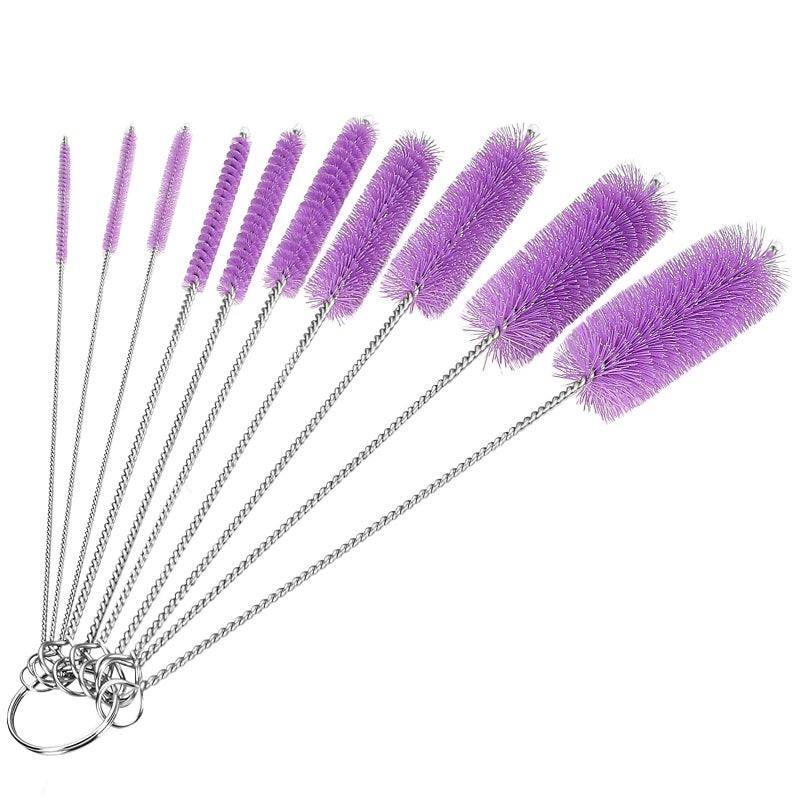 CiaraQ Bottle Cleaning Brushes 8 Inch Nylon Tube Brush Set Cleaner for Narrow Neck Bottles Cups with Hook Set of 10pcs Purple