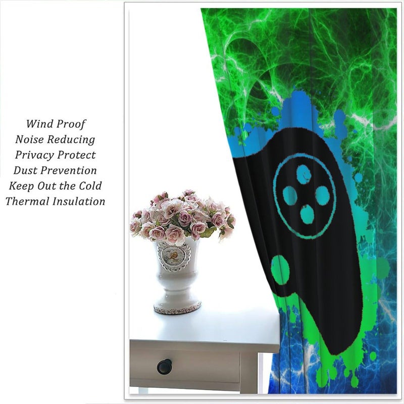 JanJCurt Game Curtains  Video Game Kids Window Drapes Blue Green Video Game Window Treatments for Boys Teens Bedroom Playrooms Decor  42x54inch (No Blackout) - Image 5