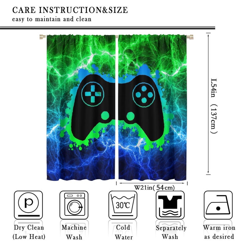 JanJCurt Game Curtains  Video Game Kids Window Drapes Blue Green Video Game Window Treatments for Boys Teens Bedroom Playrooms Decor  42x54inch (No Blackout) - Image 2