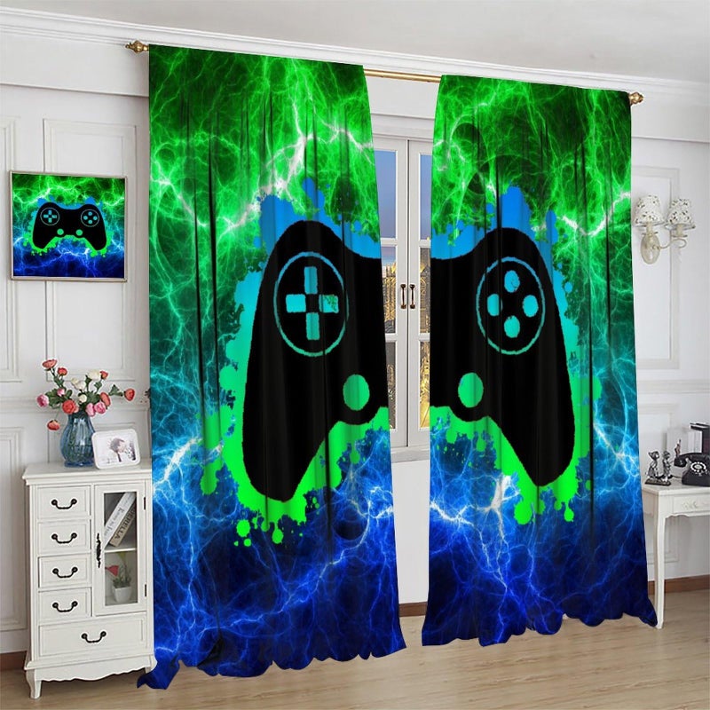 JanJCurt Game Curtains  Video Game Kids Window Drapes Blue Green Video Game Window Treatments for Boys Teens Bedroom Playrooms Decor  42x54inch (No Blackout) - Image 4
