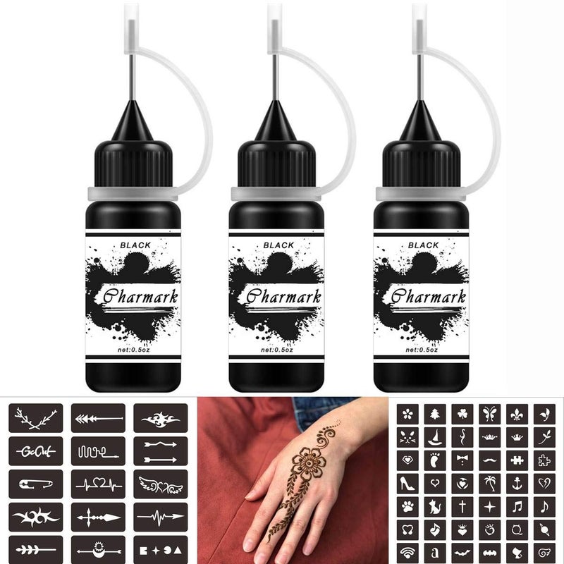 Charmark Fake Freckles Temporary Kit,Temporary Painting Kit 84 Pcs Stickers Stencils Full Painting Kit 3 Bottles (Black*3) - Image 1