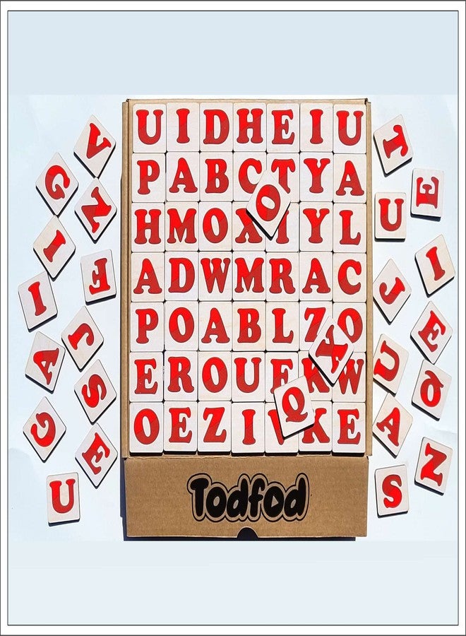 TodFod لعبة تودفود الخشبية لتكوين الكلمات الأبجدية للأطفال، 75 قطعة، حروف إنجليزية مع مقبض، لوحات تعليمية لتكوين الكلمات في مرحلة الطفولة المبكرة ومرحلة ما قبل المدرسة - Image 3