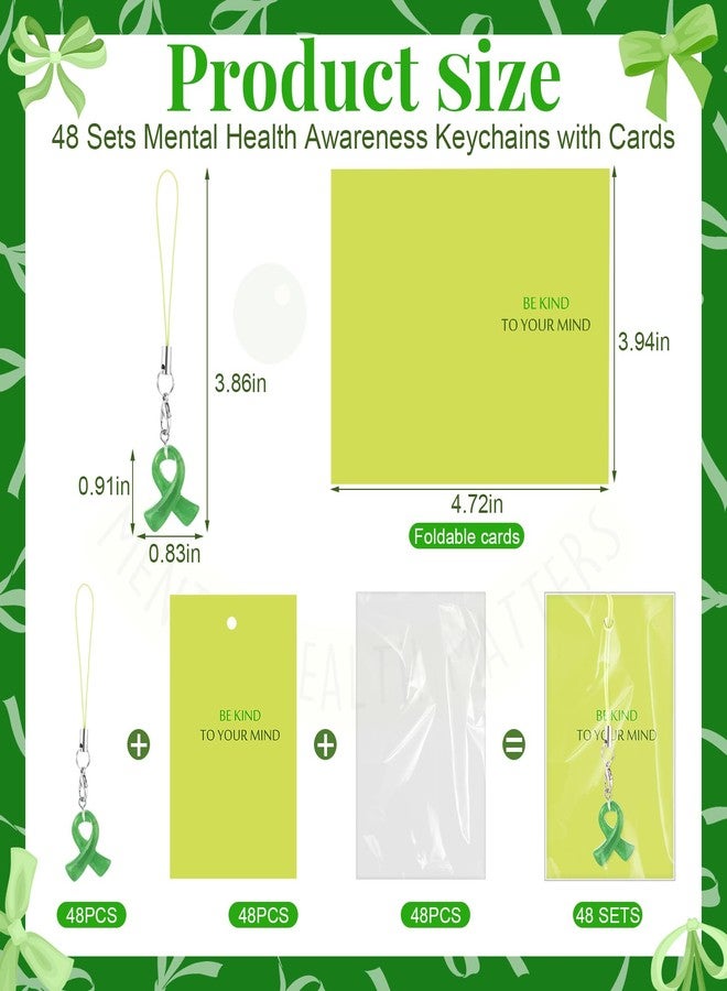 Ecation 48 Set Mental Health Awareness Items for Veterans Military Green Ribbon Keychain with Mental Health Card for Social Charity Public Event - Image 2