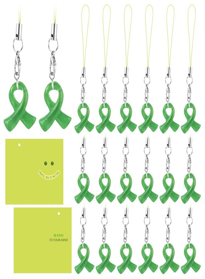Ecation 48 Set Mental Health Awareness Items for Veterans Military Green Ribbon Keychain with Mental Health Card for Social Charity Public Event - Image 1