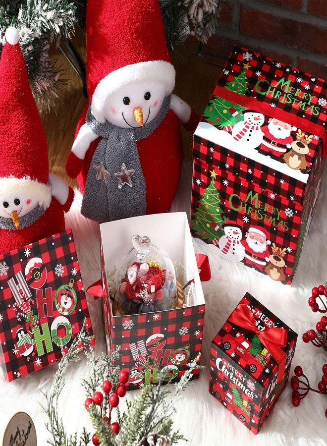 Trandraft 3 Pcs Christmas Nesting Gift Boxes Buffalo Plaid Xmas Stackable Boxes Black Red Decorative Xmas Nested Present Boxes with Lids and Ribbon for New Year Birthday Party Gift(Santa) - Image 2