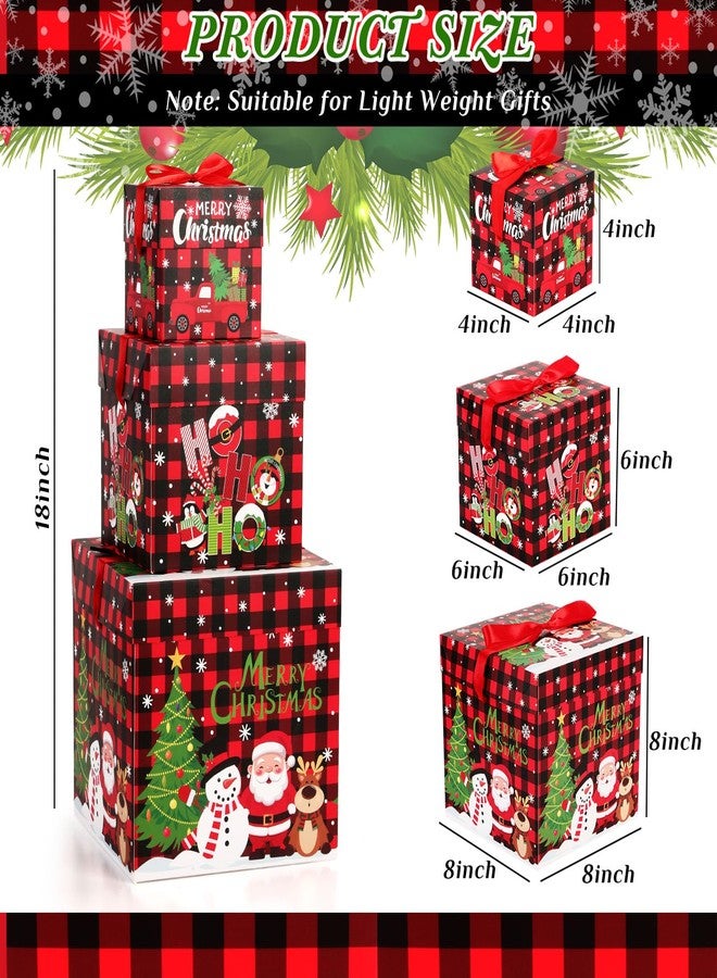 Trandraft 3 Pcs Christmas Nesting Gift Boxes Buffalo Plaid Xmas Stackable Boxes Black Red Decorative Xmas Nested Present Boxes with Lids and Ribbon for New Year Birthday Party Gift(Santa) - Image 4