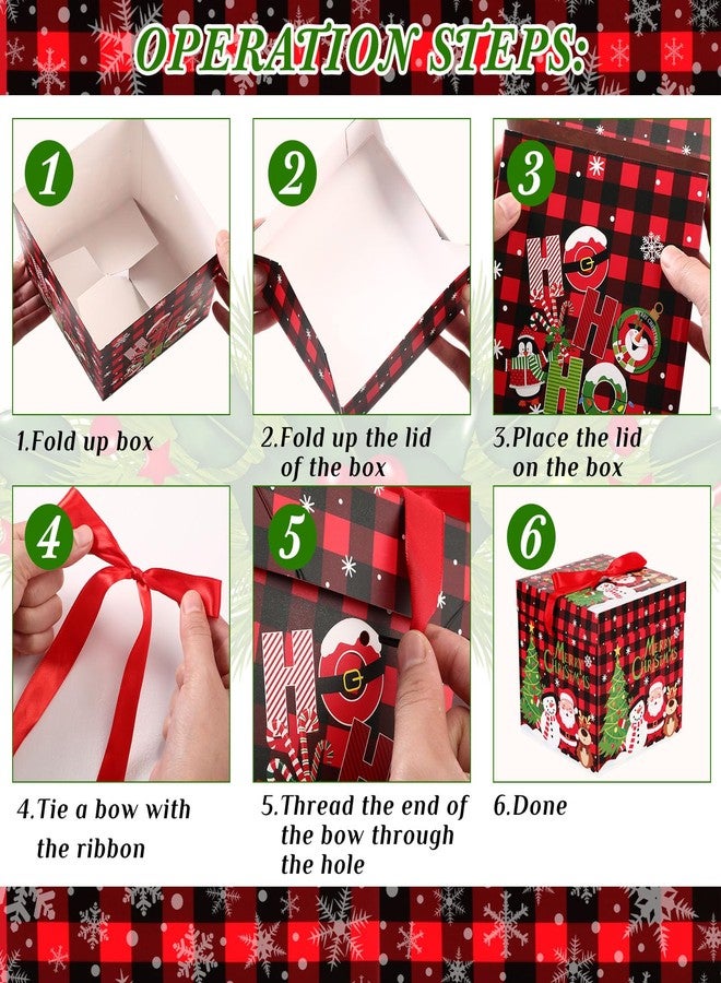 Trandraft 3 Pcs Christmas Nesting Gift Boxes Buffalo Plaid Xmas Stackable Boxes Black Red Decorative Xmas Nested Present Boxes with Lids and Ribbon for New Year Birthday Party Gift(Santa) - Image 5