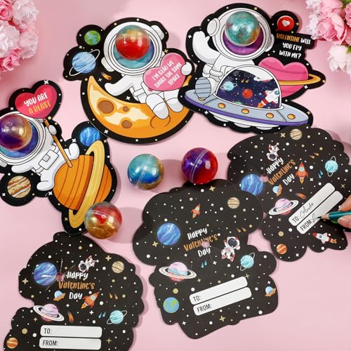 Seenelling 24 Pack Kids Valentines Day Gifts for Galaxy Clay Putty Ball Kits with Greeting Cards Spacethemed Party Favors for Boy Girl Gift Exchange Classroom RewardsStylish Color - Image 5