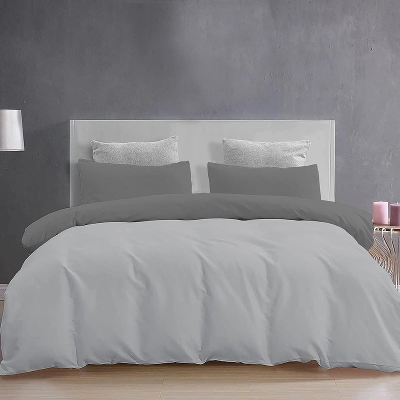 YRM Bedding's YRM Beddings 3 Pieces Duvet Cover Setr 100 Brushed Microfiber Reversibles with Zipper Closure Duvet Cover 61X91 Inches and 2 Pillow Cover 18X28 Inches Single SizeSilverDarkgrey - Image 2