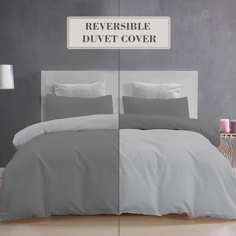 YRM Bedding's YRM Beddings 3 Pieces Duvet Cover Setr 100 Brushed Microfiber Reversibles with Zipper Closure Duvet Cover 61X91 Inches and 2 Pillow Cover 18X28 Inches Single SizeSilverDarkgrey - Image 3