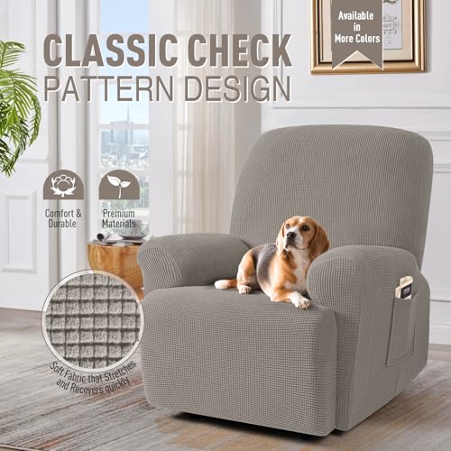 TAOCOCO Recliner Cover 4-Pieces, Recliner Stretch Sofa Slipcover, Recliner Cover 1 Seat, Couch Protector Soft, Furniture Protector Covers with Elastic,Chair Covers Jacquard Pattern (Pale Brown) - Image 2