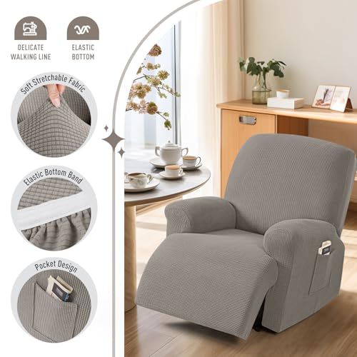 TAOCOCO Recliner Cover 4-Pieces, Recliner Stretch Sofa Slipcover, Recliner Cover 1 Seat, Couch Protector Soft, Furniture Protector Covers with Elastic,Chair Covers Jacquard Pattern (Pale Brown) - Image 3