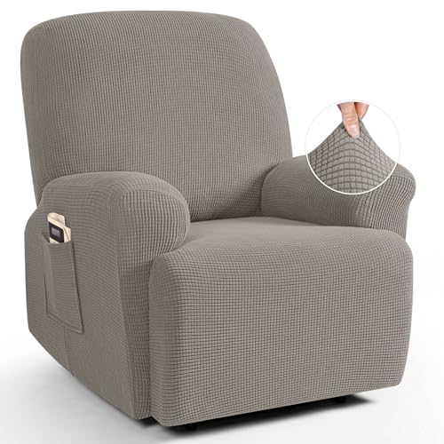 TAOCOCO Recliner Cover 4-Pieces, Recliner Stretch Sofa Slipcover, Recliner Cover 1 Seat, Couch Protector Soft, Furniture Protector Covers with Elastic,Chair Covers Jacquard Pattern (Pale Brown) - Image 1