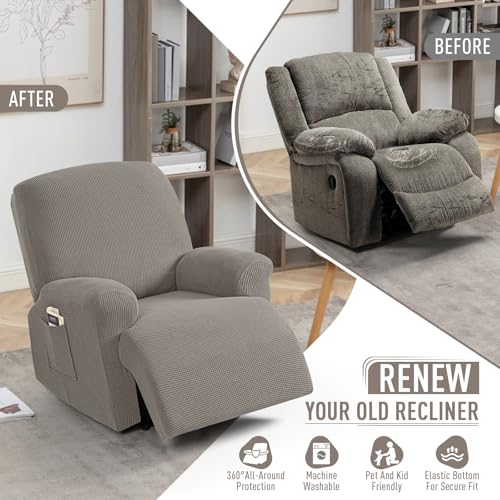 TAOCOCO Recliner Cover 4-Pieces, Recliner Stretch Sofa Slipcover, Recliner Cover 1 Seat, Couch Protector Soft, Furniture Protector Covers with Elastic,Chair Covers Jacquard Pattern (Pale Brown) - Image 4