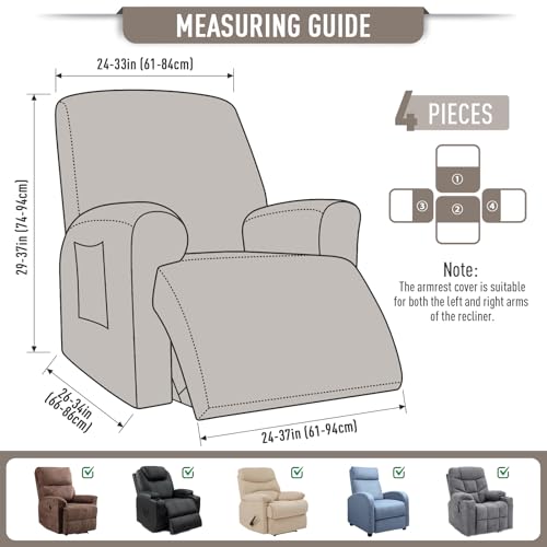 TAOCOCO Recliner Cover 4-Pieces, Recliner Stretch Sofa Slipcover, Recliner Cover 1 Seat, Couch Protector Soft, Furniture Protector Covers with Elastic,Chair Covers Jacquard Pattern (Pale Brown) - Image 5