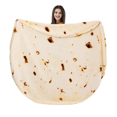 Vessia Burritos Tortilla Blanket Throw SizeBeige60 inches Giant Realistic Funny Food Throw for Adults and Kids 300 GSM Double Sided Soft Novelty Round Taco Blanket