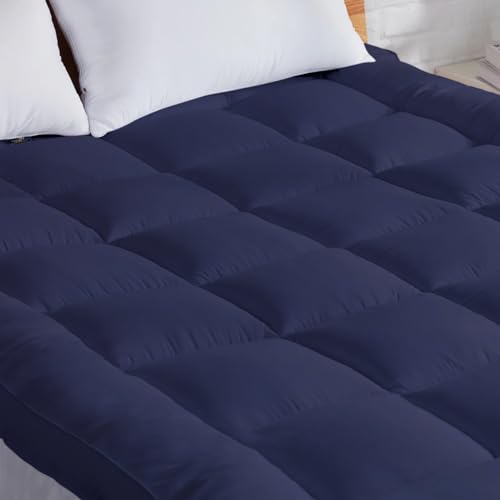 AJISH 1200 GSM Mattress Topper Twin Size 78" X 48" | Luxurious Hotel Feel Bed Topper with 4 Corner Elastic Band | Soft & Comfortable | Best for Hair & Skin (Dark Blue, 4 X 6.5 Feet) - Image 1