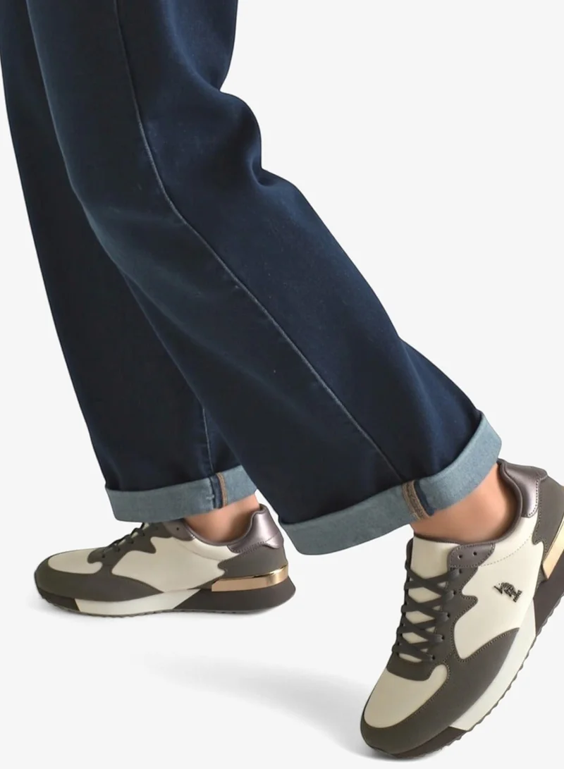 U.S. Polo Assn. Women's Grey & White Low-Top Sneakers - Stylish Accents with Lace-Up Design Shoes and Cushioned Sole for Casual Comfort