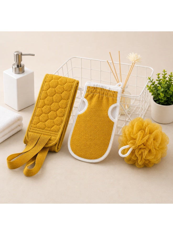 Premium 3-in-1 Bath Accessories Set – Back Scrubber, Exfoliating Glove & Shower Pouf - Image 1