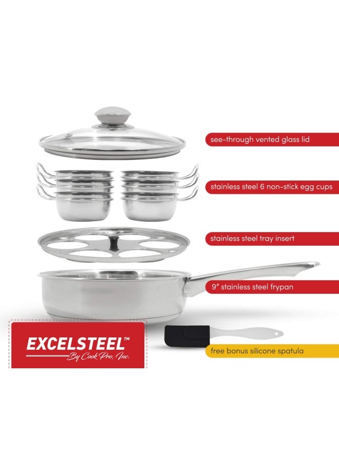 ExcelSteel - Excelsteel 522 Non Stick Easy Use Rust Resistant Home Kitchen Breakfast Brunch Induction Cooktop Egg Poacher  Stainless Steel  Stainless Steel - Image 1
