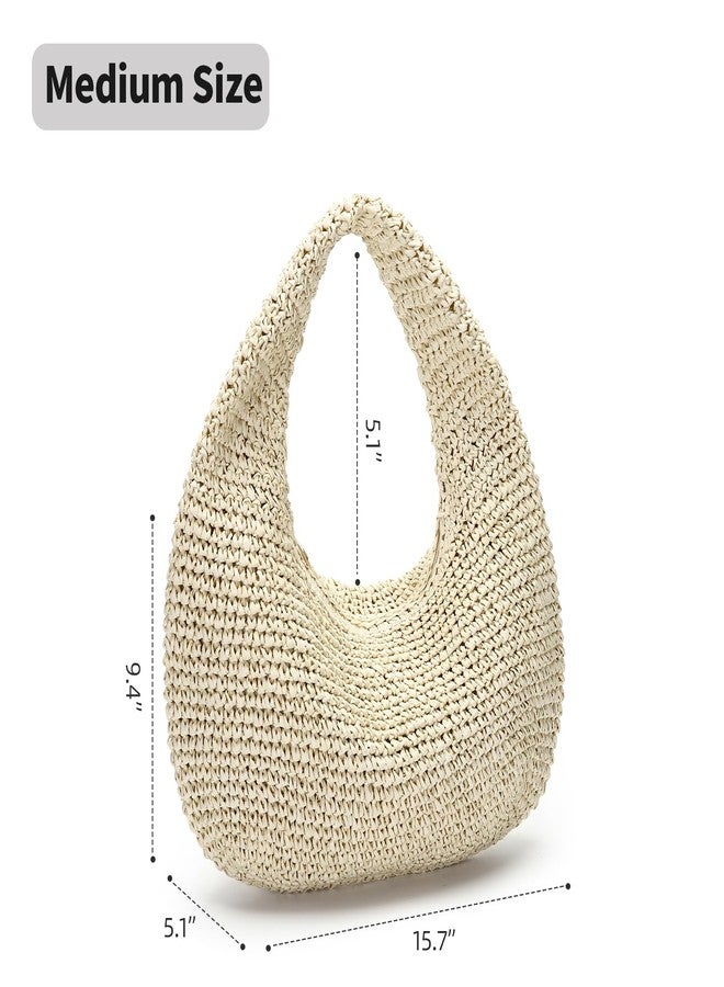 Herald Handmade Crescent Straw Bag for Women, Summer Beach Hobo Raffia Woven Underarm Shoulder Handbag Purse Tote, Beige - Image 5