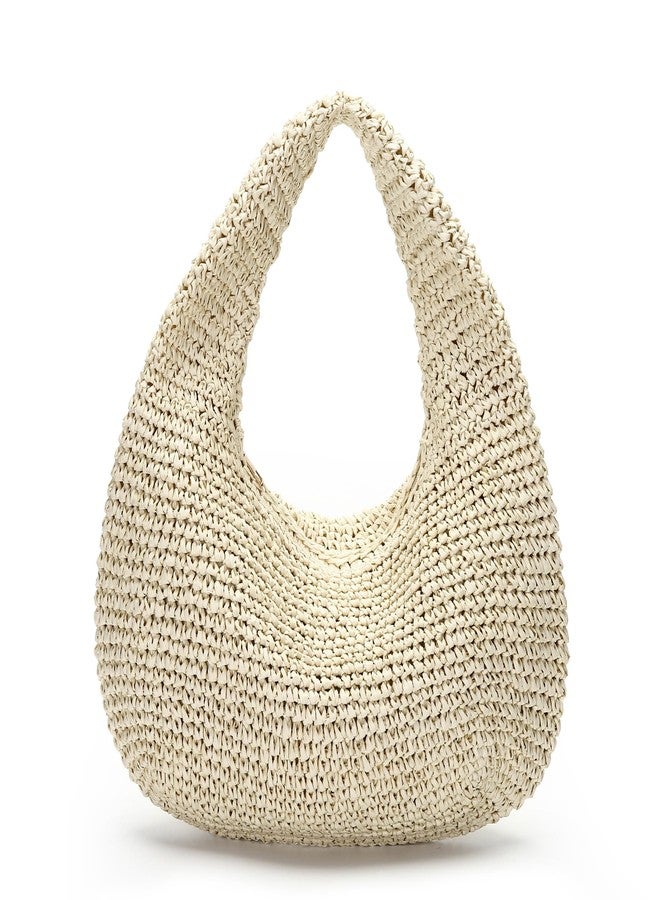 Herald Handmade Crescent Straw Bag for Women, Summer Beach Hobo Raffia Woven Underarm Shoulder Handbag Purse Tote, Beige - Image 1