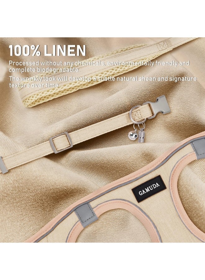GAMUDA Small Pet Harness Collar and Leash Set, Step in No Chock No Pull Linen Fabric Soft Mesh Dog Vest Harnesses Reflective for Dogs Puppy Cats Kitten Rabbit (Khaki, M) - Image 2