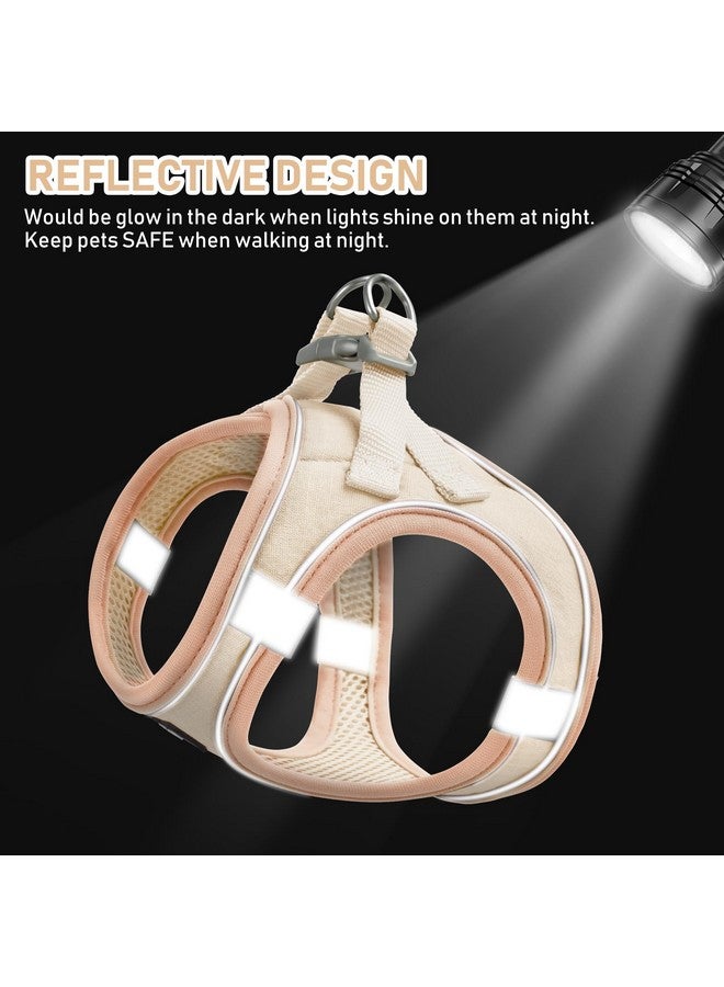 GAMUDA Small Pet Harness Collar and Leash Set, Step in No Chock No Pull Linen Fabric Soft Mesh Dog Vest Harnesses Reflective for Dogs Puppy Cats Kitten Rabbit (Khaki, M) - Image 4