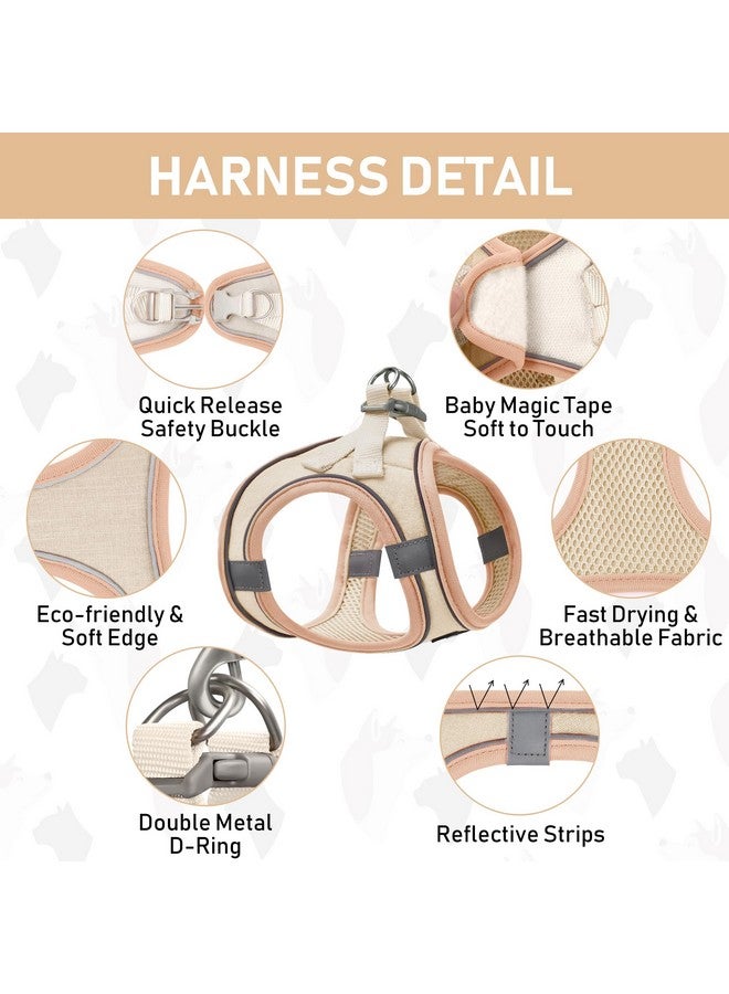 GAMUDA Small Pet Harness Collar and Leash Set, Step in No Chock No Pull Linen Fabric Soft Mesh Dog Vest Harnesses Reflective for Dogs Puppy Cats Kitten Rabbit (Khaki, M) - Image 3