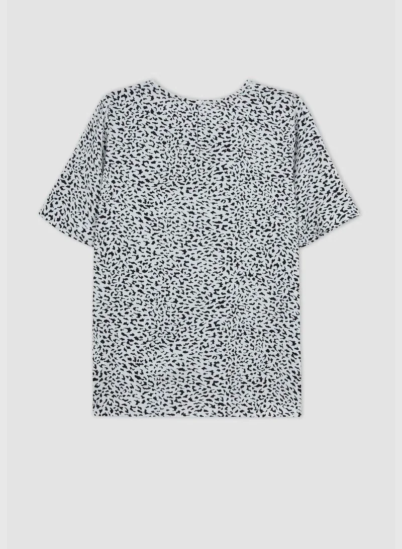 DeFacto Woman Round Collar Woven Short Sleeve Blouse