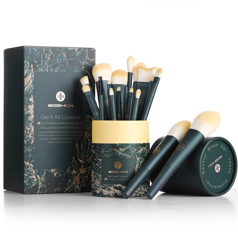 EIGSHOW Makeup Brushes 18pcs Professional Makeup Brush Travel Set with Eco Cylinder 2Cups Holder, Premium Synthetic Foundation Powder Concealer Blush Blending Eye Lip Brush Kit - Cruelty Free - Image 1