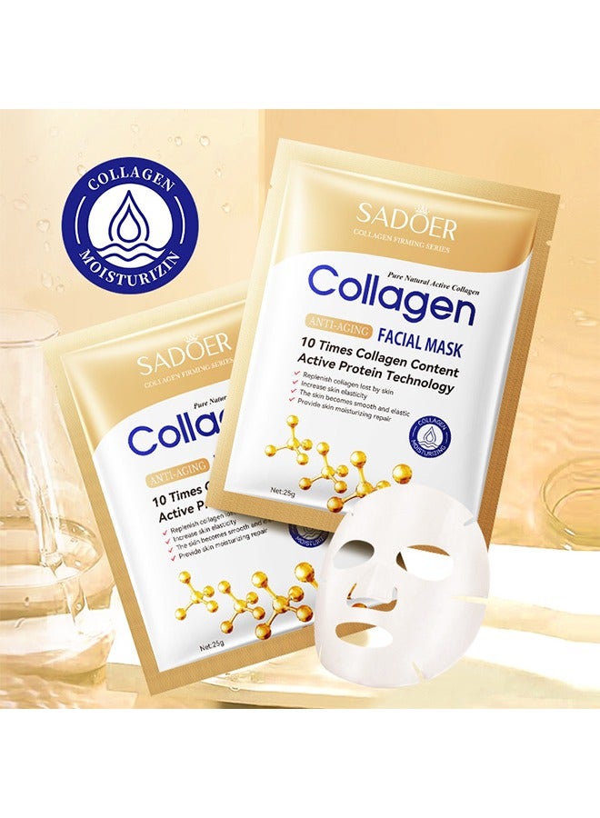SADOER 5PCS Korean Collagen Face Sheet Mask Skincare, Anti Aging, Wrinkle Hydrating, Firming Anti Aging Face Sheet Masks For Men And Women, Brightening Facial Mask For All Skin Types - Image 2