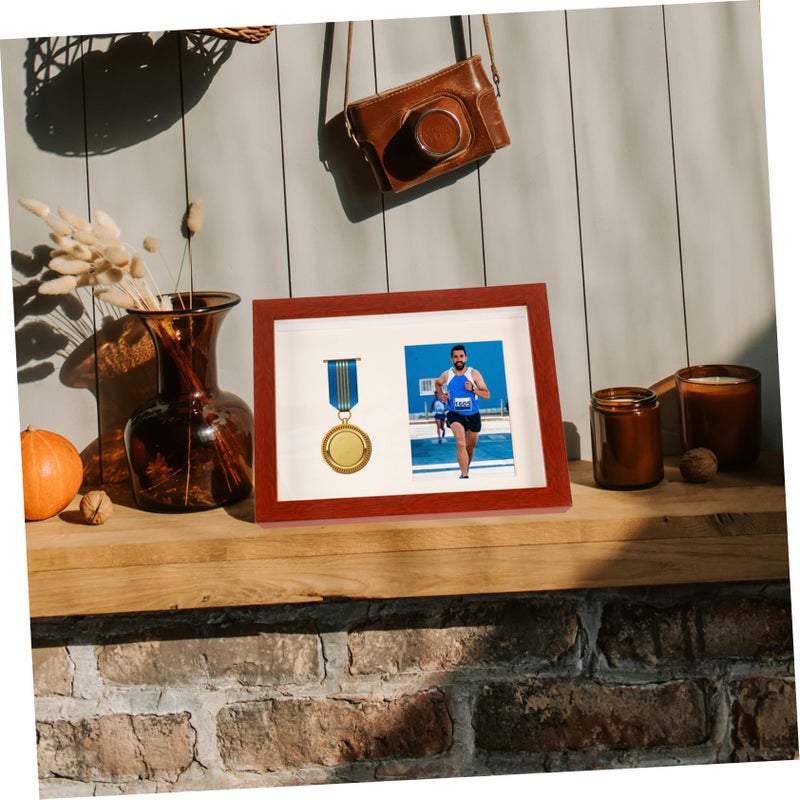 Light Brown Wooden Medal Display Frame With Foam Shadowbox And Award Holder - Image 4