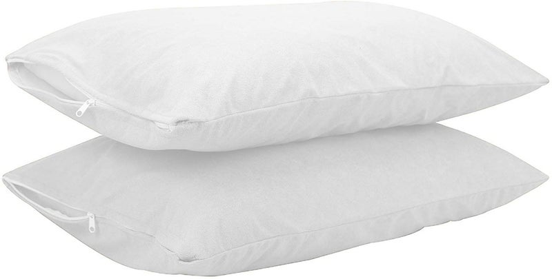 Jaipur Linen Terry Cotton Pillow Protector Dust Free Water Proof Covers Pack of 2pcs (20 Inch X 30 Inch)- White - Image 1
