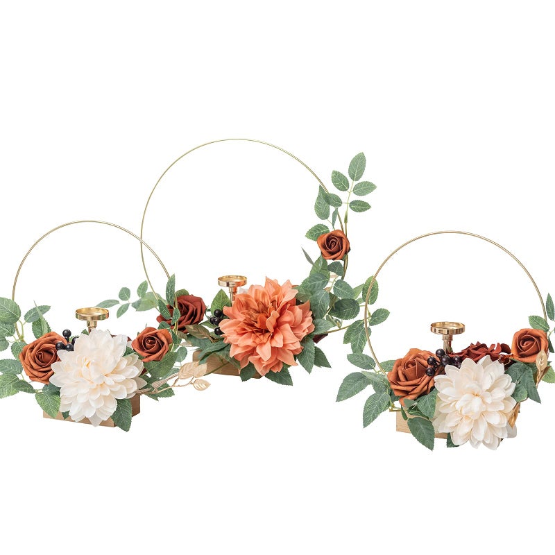 Ling's moment Lings Moment Candle Holder Hoop Terracotta Wreath Floral Centerpieces for Sweetheart Table Head Table Ceremony Reception Artificial Flowers Decorations AssembledSet of 3 