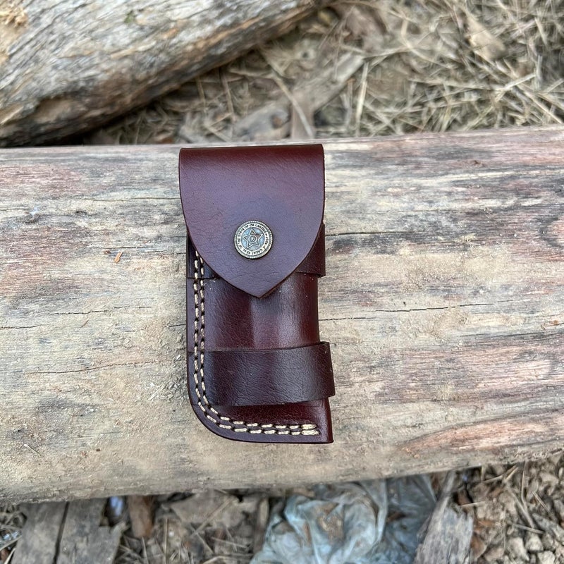 W Trading Handmade Damascus Folding Pocket Knife for Men | EDC Gift Tool with Back Lock, Red–Blue Pakka Wood & Bone Handle, Includes Leather Sheath - Image 2