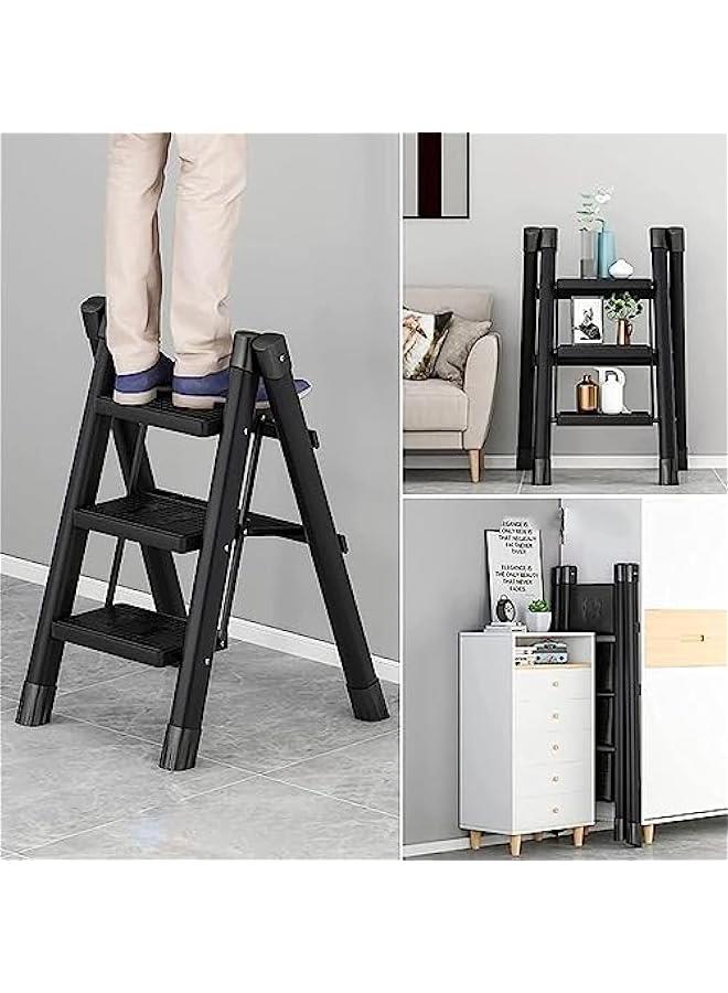 MIXDE tep Ladder 3 Steps Full Steel Folding Step Stool Sturdy Small Step Stool for Adults Closet Step Stool Ladder with Anti-Slip Wide Pedals Multi-use Kitchen Ladder for Home Bearing capacity 150kg - Image 2