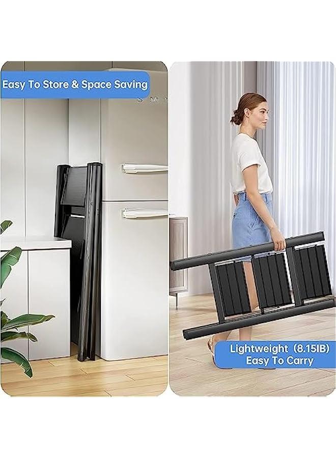 MIXDE tep Ladder 3 Steps Full Steel Folding Step Stool Sturdy Small Step Stool for Adults Closet Step Stool Ladder with Anti-Slip Wide Pedals Multi-use Kitchen Ladder for Home Bearing capacity 150kg - Image 4