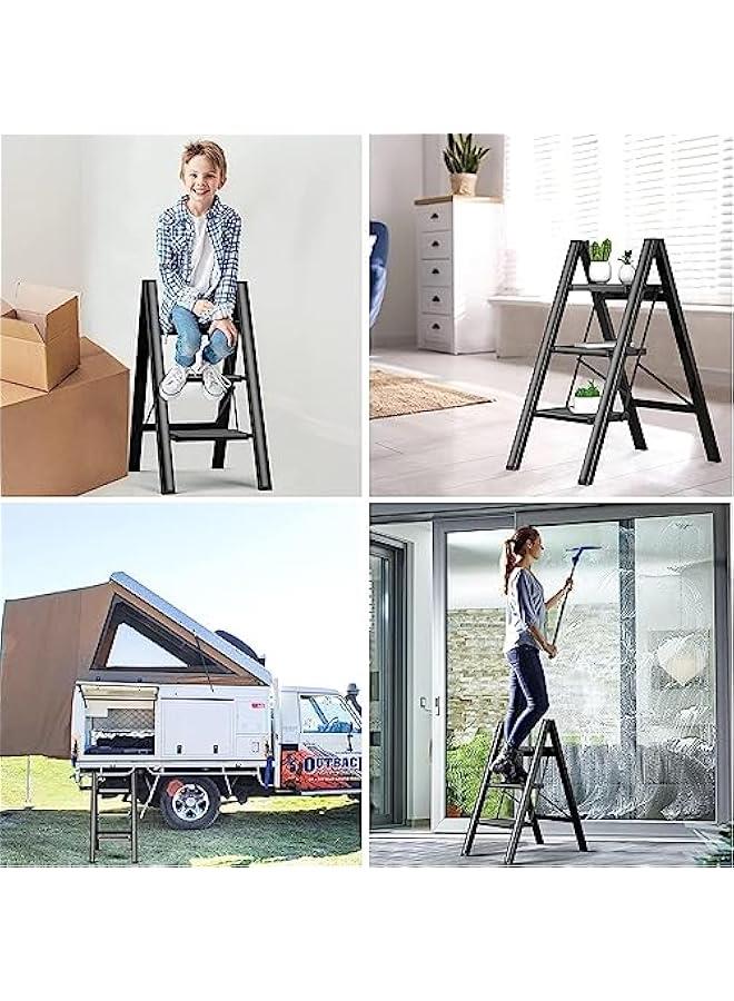 MIXDE tep Ladder 3 Steps Full Steel Folding Step Stool Sturdy Small Step Stool for Adults Closet Step Stool Ladder with Anti-Slip Wide Pedals Multi-use Kitchen Ladder for Home Bearing capacity 150kg - Image 5