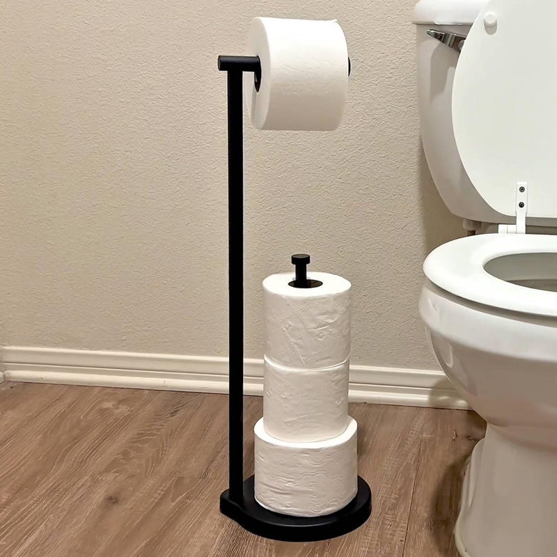 theaoo Heavy-Duty Toilet Paper Holder Stand â€“ Modern Freestanding Bathroom Toilet Tissue Paper Roll Holder with Reserve & Storage, Stainless Steel (Black, Free Standing) - Image 2