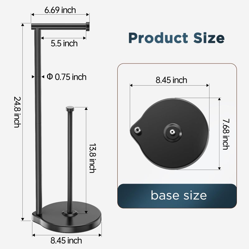 theaoo Heavy-Duty Toilet Paper Holder Stand â€“ Modern Freestanding Bathroom Toilet Tissue Paper Roll Holder with Reserve & Storage, Stainless Steel (Black, Free Standing) - Image 4