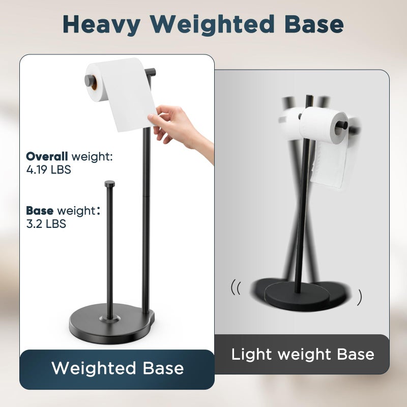 theaoo Heavy-Duty Toilet Paper Holder Stand â€“ Modern Freestanding Bathroom Toilet Tissue Paper Roll Holder with Reserve & Storage, Stainless Steel (Black, Free Standing) - Image 5