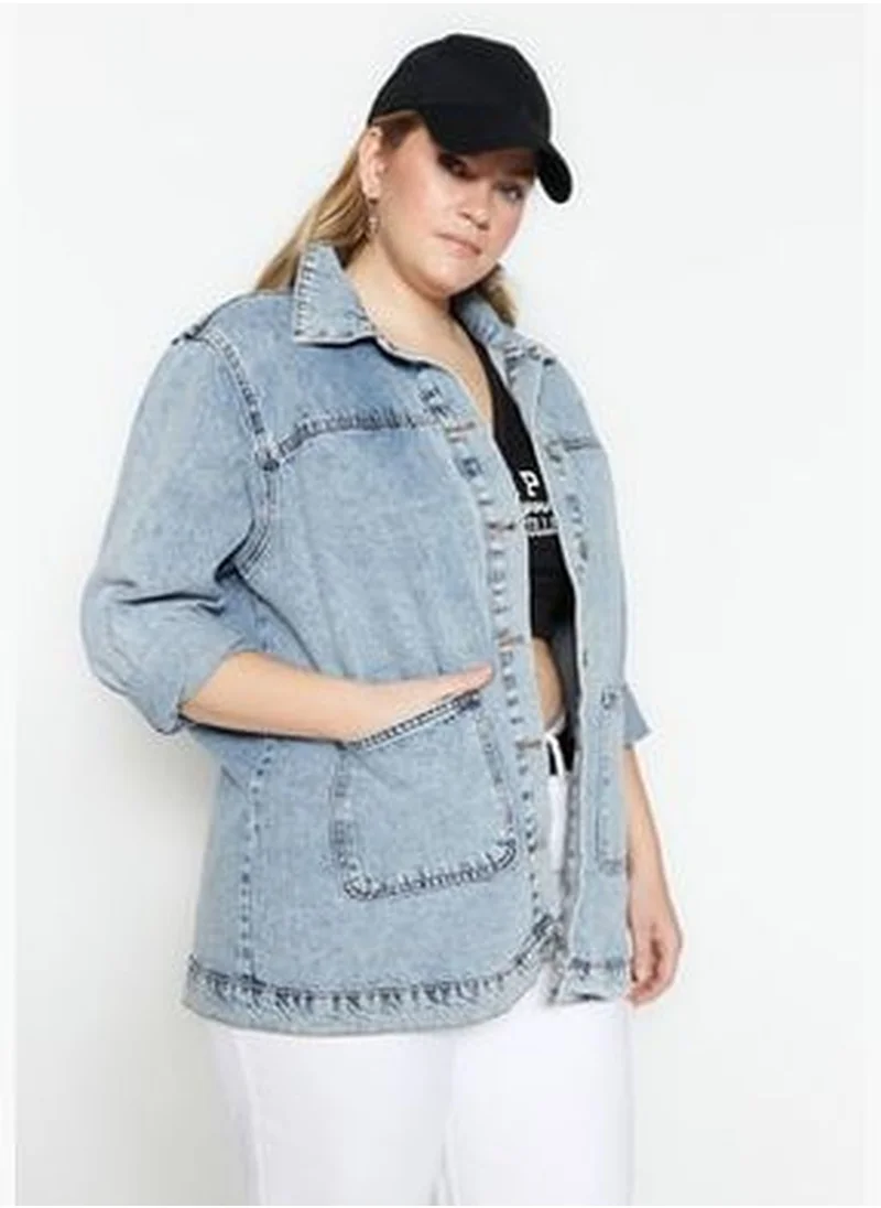 trendyol Light Blue Pocketed Boyfriend Denim Jacket