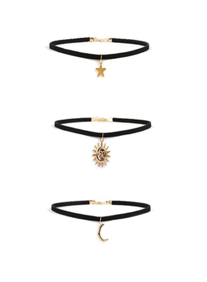 Hifunny Sun Moon Star Choker Necklace Vintage Black Velvet Star Sun Crescent Necklace for Women Jewelry 3Pcs Set - Image 1