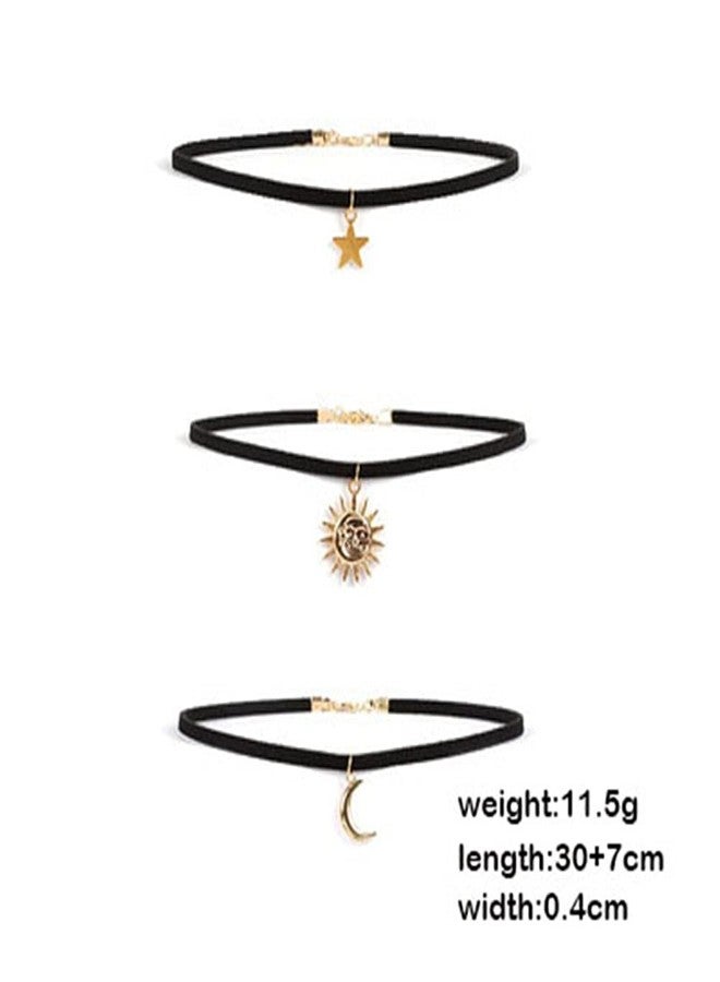 Hifunny Sun Moon Star Choker Necklace Vintage Black Velvet Star Sun Crescent Necklace for Women Jewelry 3Pcs Set - Image 5